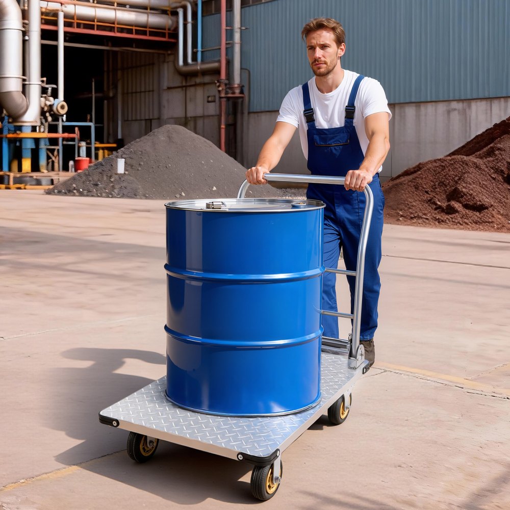 VEVOR Carrello a Piattaforma da Trasporto Pieghevole Capacità Carico max. 907,18 kg, Carrello a Pianale in Acciaio con Ruote Girevoli e Maniglia, Pianali 900x600 mm per Trasporto Garage, Magazzino
