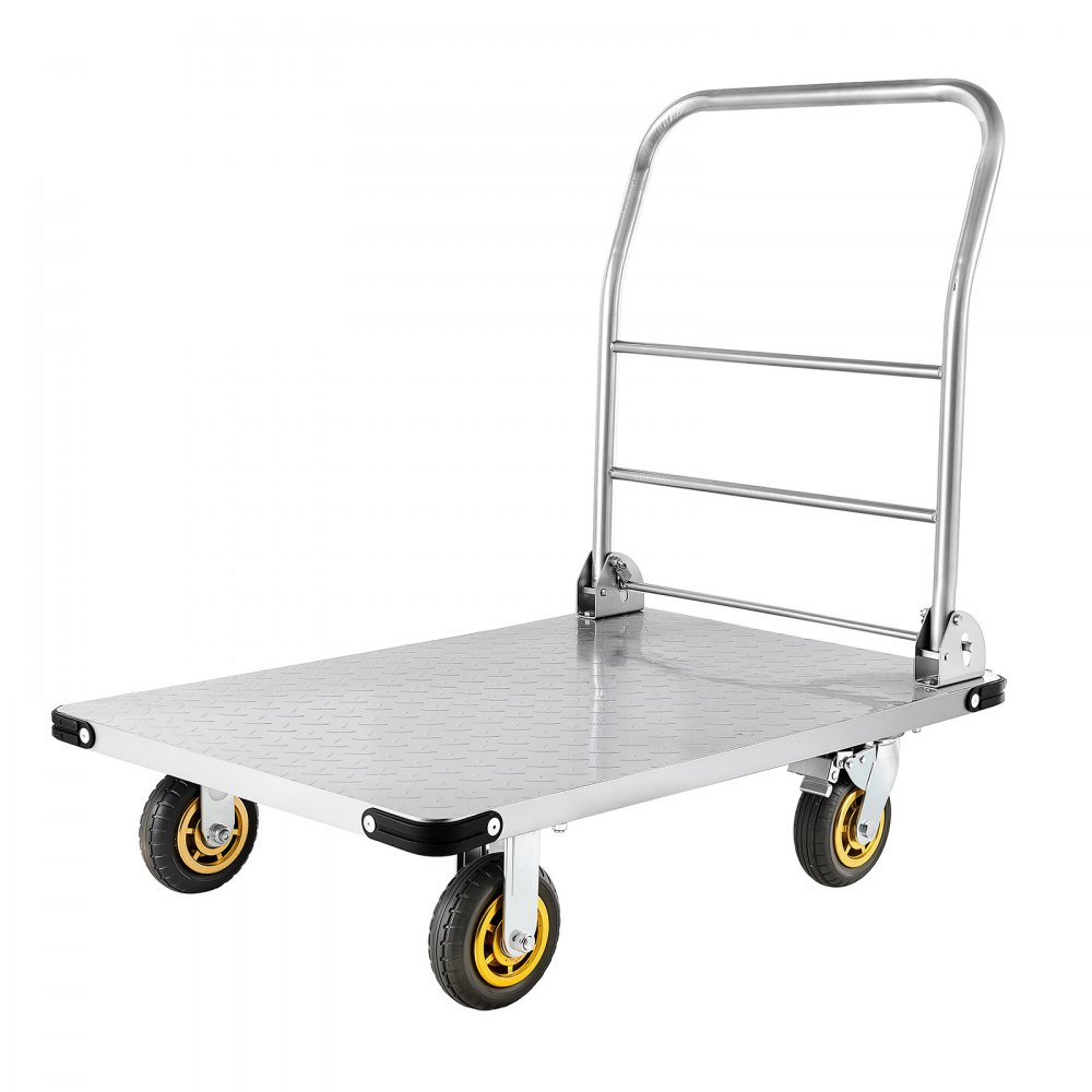 VEVOR Carrello a Piattaforma da Trasporto Pieghevole Capacità Carico max. 907,18 kg, Carrello a Pianale in Acciaio con Ruote Girevoli e Maniglia, Pianali 900x600 mm per Trasporto Garage, Magazzino