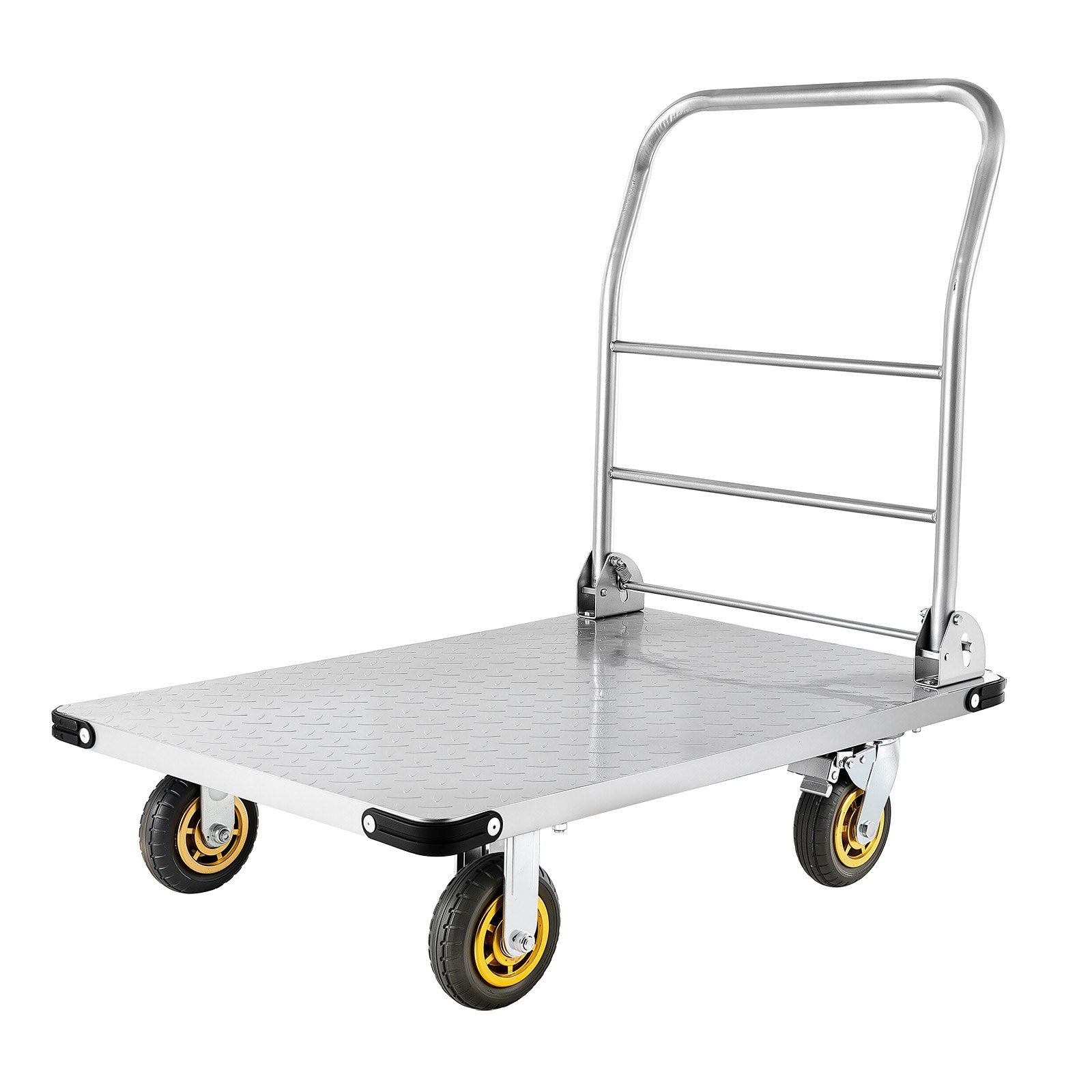 VEVOR Carrello a Piattaforma da Trasporto Pieghevole Capacità Carico max. 907,18 kg, Carrello a Pianale in Acciaio con Ruote Girevoli e Maniglia, Pianali 900x600 mm per Trasporto Garage, Magazzino