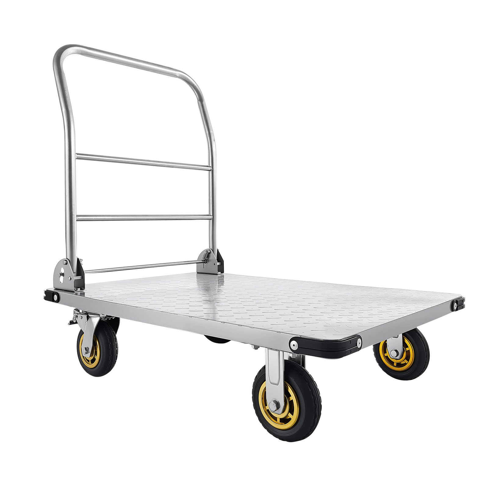 VEVOR Carrello a Piattaforma da Trasporto Pieghevole Capacità Carico max. 907,18 kg, Carrello a Pianale in Acciaio con Ruote Girevoli e Maniglia, Pianali 900x600 mm per Trasporto Garage, Magazzino