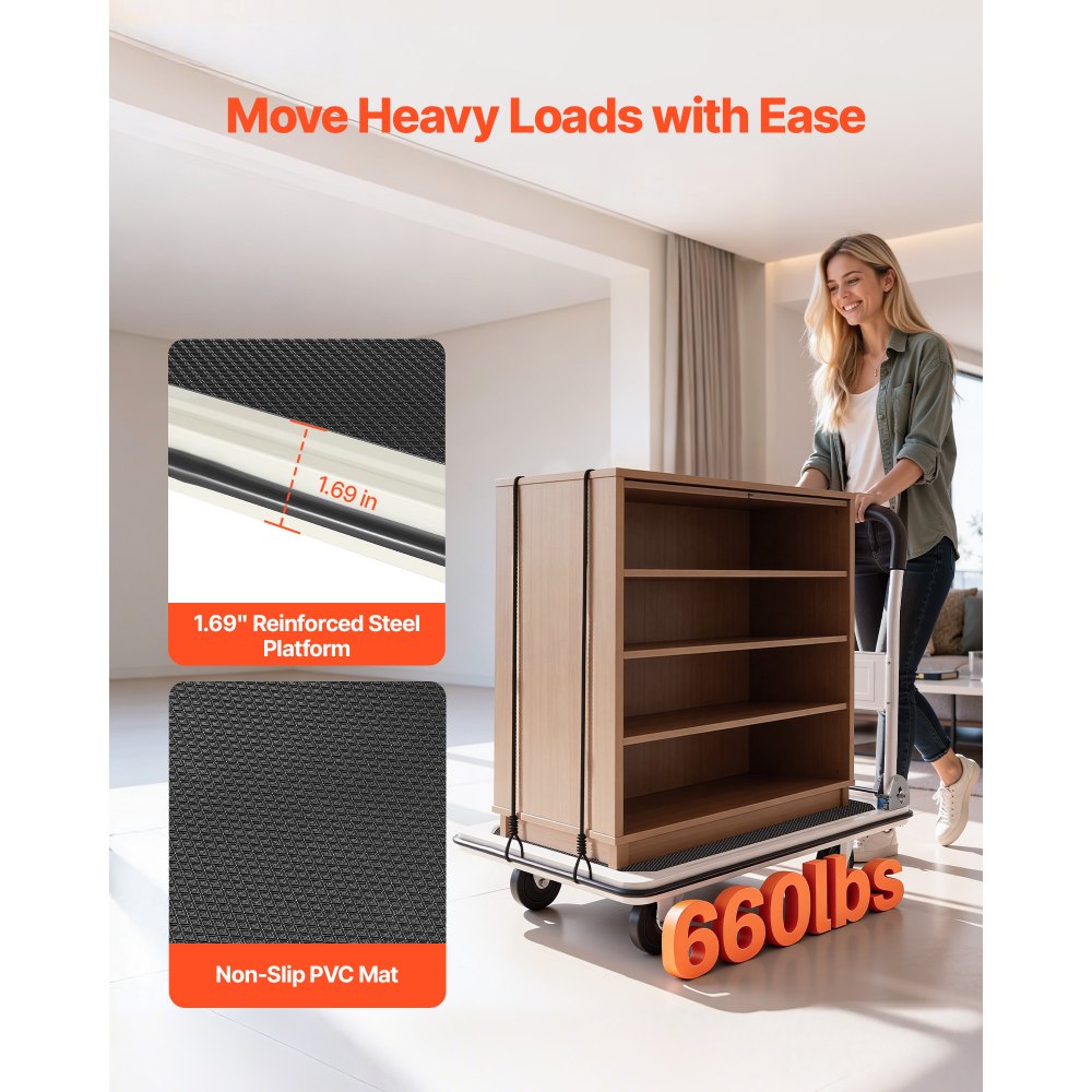 VEVOR Carrello Pieghevole per Trasporto Capacità max. 299,37 kg, Carrello con Piattaforma Pieghevole per Pacchi Merci Traslochi, Maniglia di Spinta, Dimensioni Aperte 900 x 870 x 610 mm