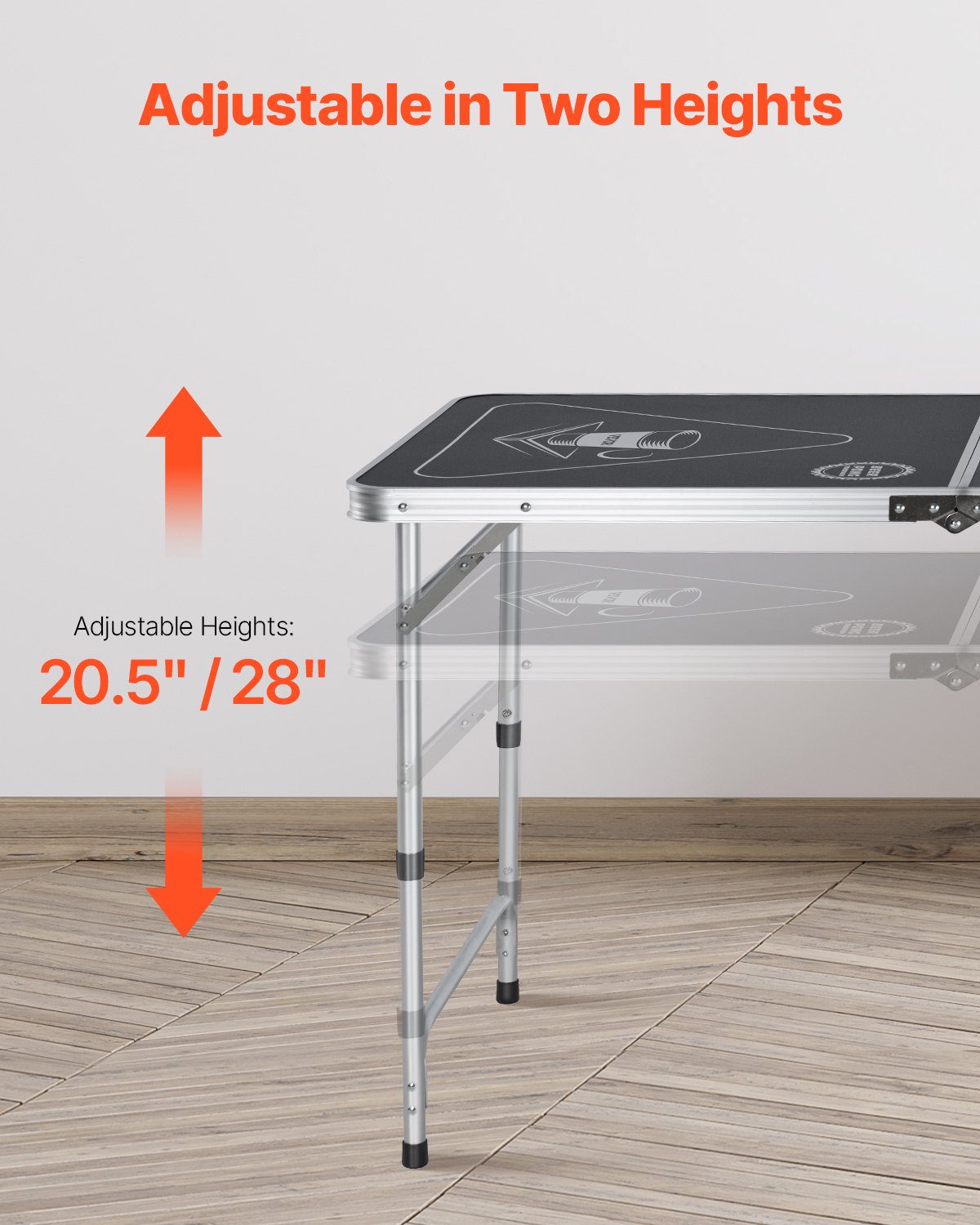 VEVOR Tavolo da Birra Pong Portatile da 2400 mm Tavolo Pieghevole Rialzato Posteriore,  Maniglie per Trasporto e 6 Palline da Pong, Altezza Regolabile, Tavolo Leggero per Ufficio, Campeggio, Nero