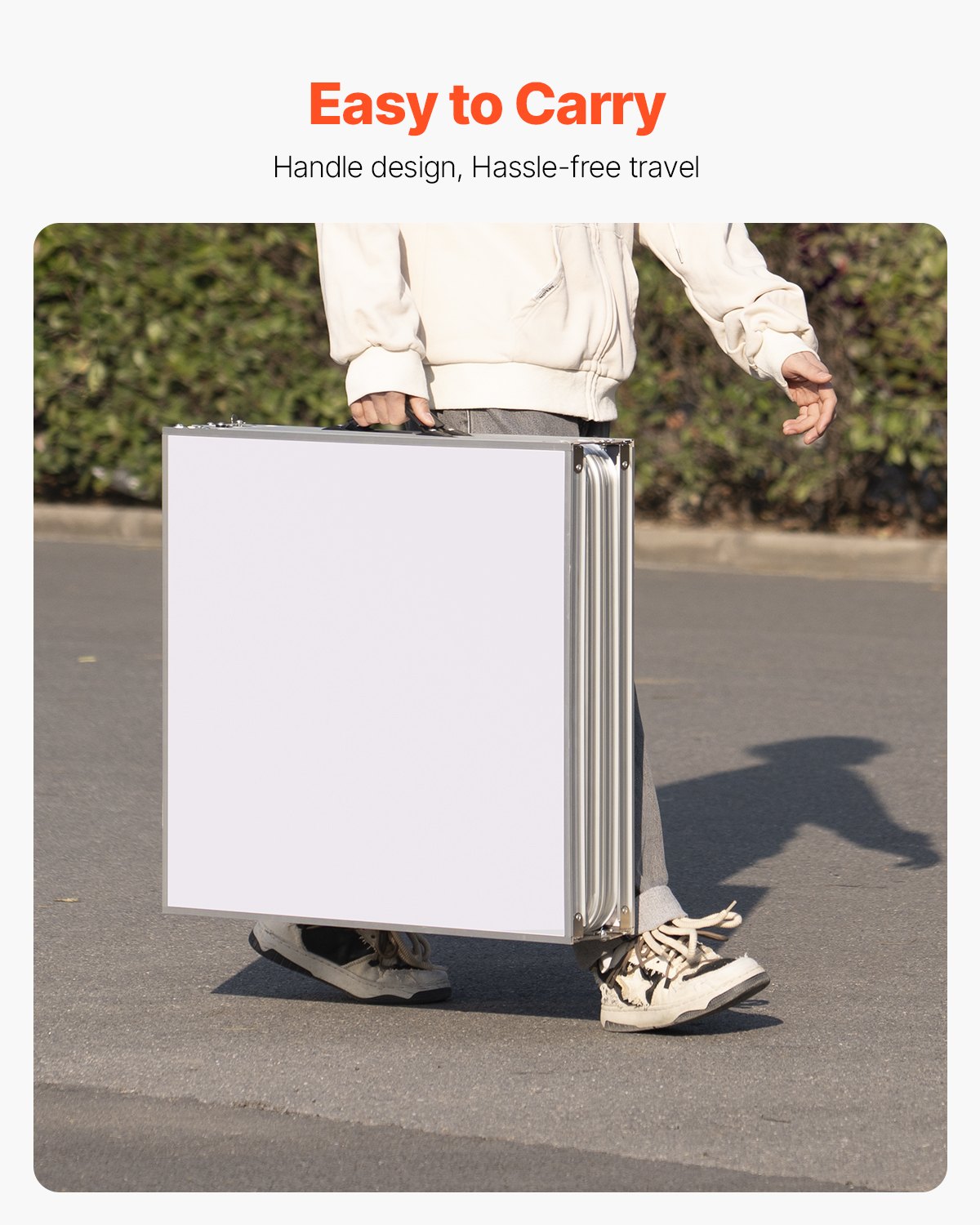 VEVOR Tavolo da Birra Pong Portatile da 2400 mm Tavolo Pieghevole Rialzato Posteriore, Fori per Tazze, Pennarelli Cancellabili a Secco e Maniglie per Trasporto, Tavolo Leggero per Campeggio, Bianco