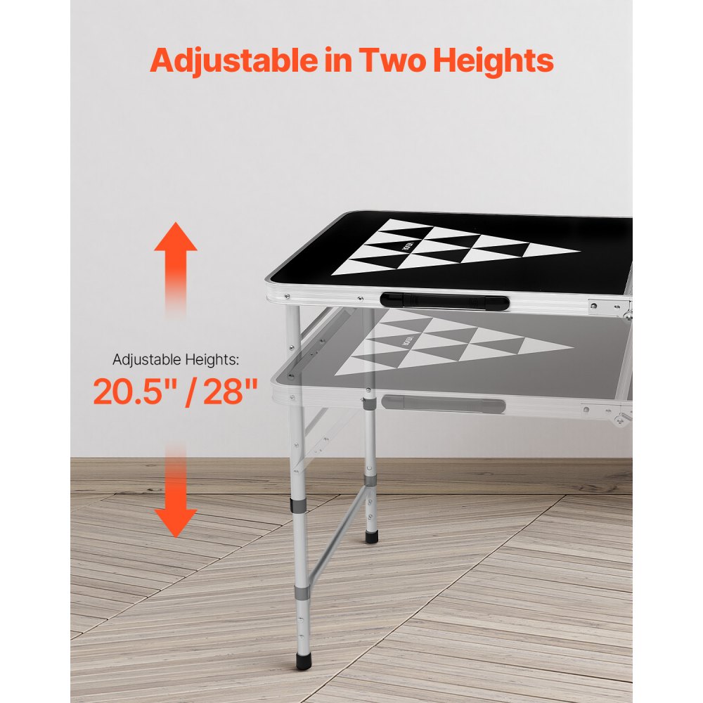 VEVOR Tavolo da Beer Pong Portatile 2,4 m Tavolo Pieghevole Rialzato, con Maniglia da Trasporto e 6 Palline da Pong, Altezza Regolabile, Leggero Portatile per Casa, Ufficio, Campeggio, Nero