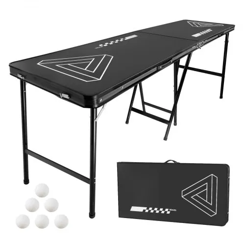 VEVOR Tavolo da Beer Pong Portatile da 2,4 m, Tavolo Pieghevole Rialzato da 91 cm Maniglie per Trasporto e 6 Palline da Pong, Leggero per Portellone Posteriore Auto per Viaggio, Campeggio, Nero