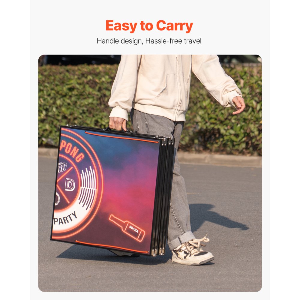 VEVOR Tavolo da Birra Pong Portatile da 2400 mm con Luci a LED, Tavolo Pieghevole per Portellone Posteriore con Maniglie per Trasporto e 6 Palline da Pong, Altezza Regolabile, per Viaggi e Campeggio