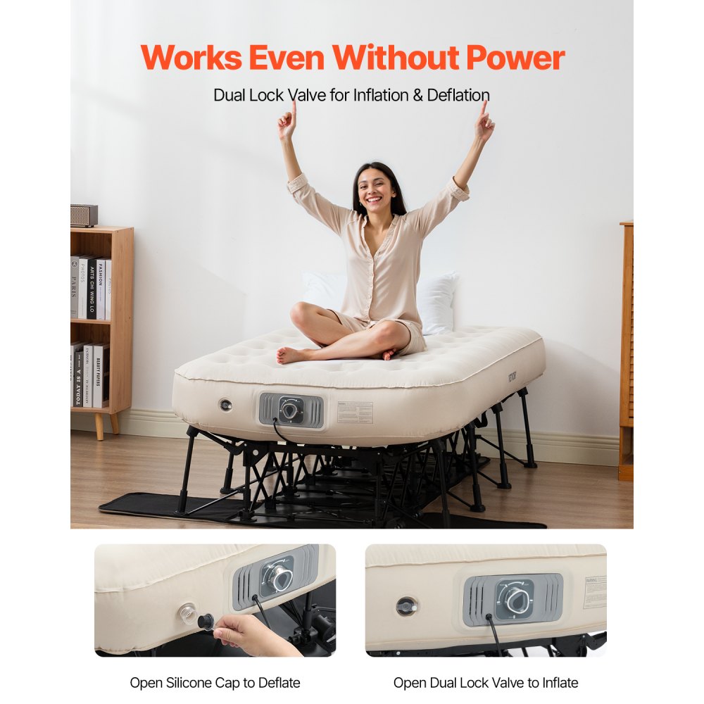 VEVOR Air Mattress with Frame 1885x1050x580 mm, Inflatable 1-Person Camping Bed with Built-in Pump, Portable Air Beds Support 136 kg, Inflatable Bed for Guests When Camping, Traveling