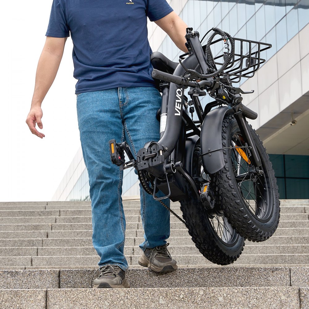 VEVOR Bici Elettrica Pieghevole da 250 W per Adulti con Batteria Rimovibile da 25 Ah, Motore Brushless da 36 V con 25 km/h, Autonomia Massima 70 km, Bici Elettrica Pneumatica 7 Velocità Regolabili