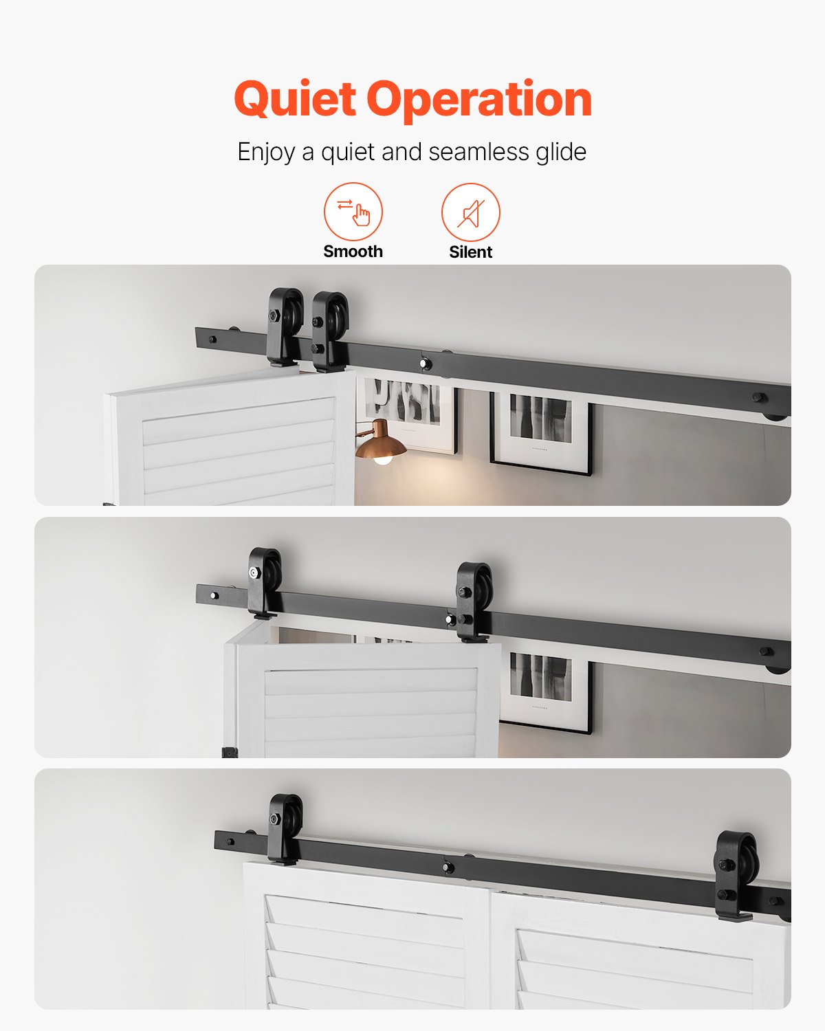 VEVOR Kit di Binari per Porte Scorrevoli Pieghevoli, Binari di Montaggio Superiore 1320,8 mm, Scorrimento Fluido Silenzioso, Facile da Installare, per 2 Porte per Armadio, Dispensa, Lavanderia