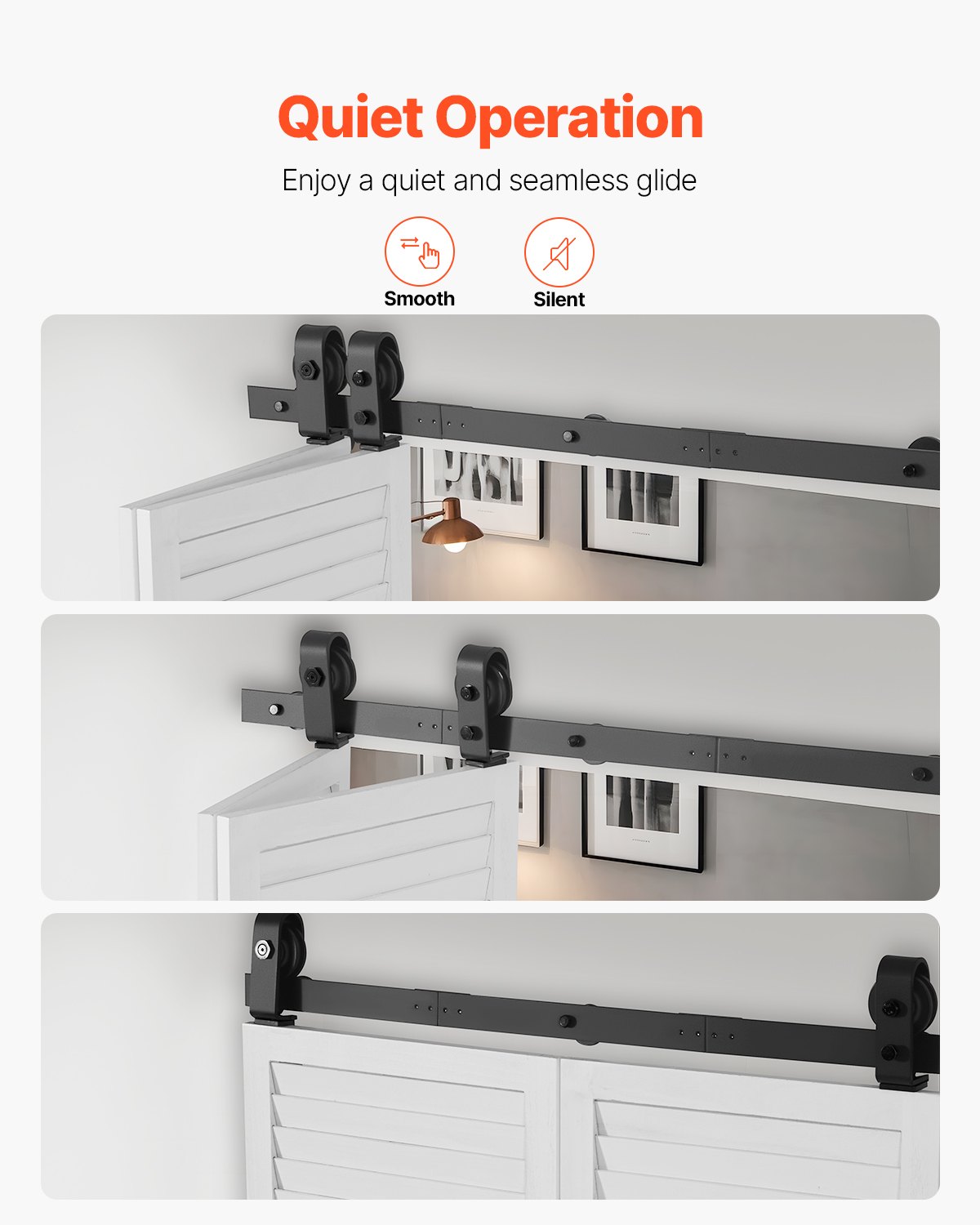 VEVOR Kit di Binari per Porte Scorrevoli Pieghevoli, Binari di Montaggio Superiore 914,4 mm, Scorrimento Fluido Silenzioso, Facile da Installare, per 2 Porte per Armadio, Dispensa, Lavanderia