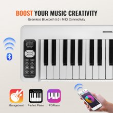 VEVOR 61 Tasti Tastiera Pieghevole Pianoforte Portatile Bluetooth MIDI Bianco