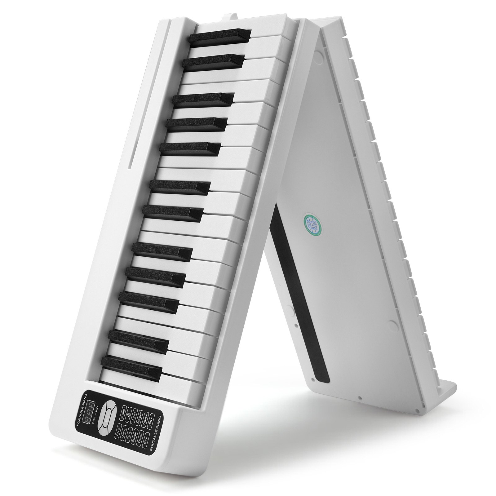 VEVOR 61-Key Folding Piano, Bluetooth and MIDI, Portable Electronic Digital Folding Piano with Sustain Pedal, Touch-Sensitive Illuminated Keys, Bag, Rechargeable for Beginners, Teens and Adults, White