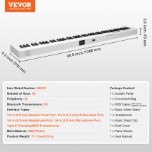 VEVOR 88 Tasti Tastiera Pieghevole Pianoforte Portatile Bluetooth MIDI Bianco