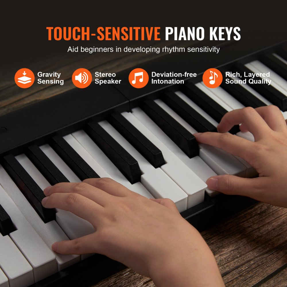 VEVOR 88 Tasti Tastiera Pieghevole Pianoforte, Bluetooth e MIDI, Digitale Pianoforte con Supporto Pedale Sustain Sensibile al Tocco Tasti Borsa, Ricaricabile per Principianti Adolescenti Adulti, Nero