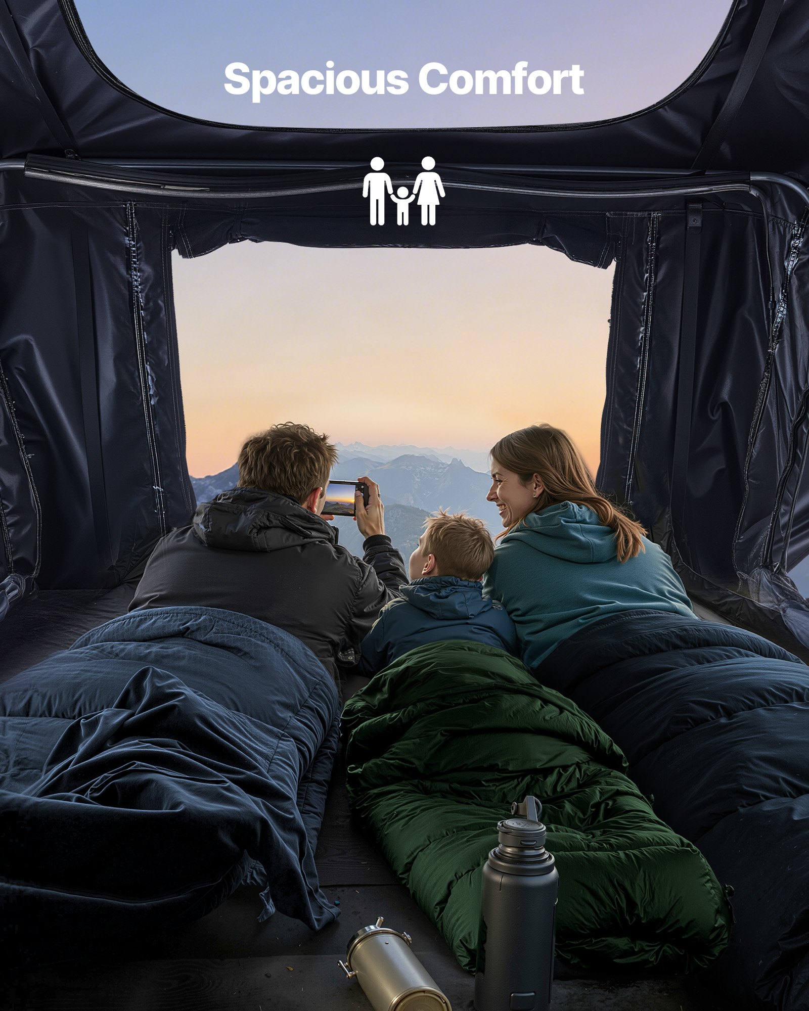 VEVOR Tenda Tetto Pieghevole da Auto Capienza ca. 2-3 Persone Tenda Sopra Auto Pieghevole da Campeggio Telaio in Alluminio con Finestre Scala Telescopica, Impermeabile da Esterno per Jeep SUV Pickup