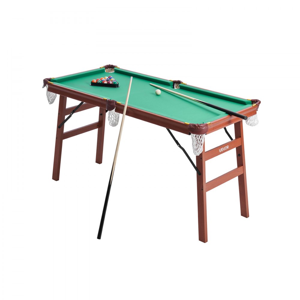 VEVOR Tavolo da Biliardo Pieghevole, 140 cm Set di Giochi di Intrattenimento Pieghevoli, con Palla, Stecca, Rastrelliera, Gesso, Spazzola, Marrone con Panno Verde, per Uso Familiare, Sala Ricreativa