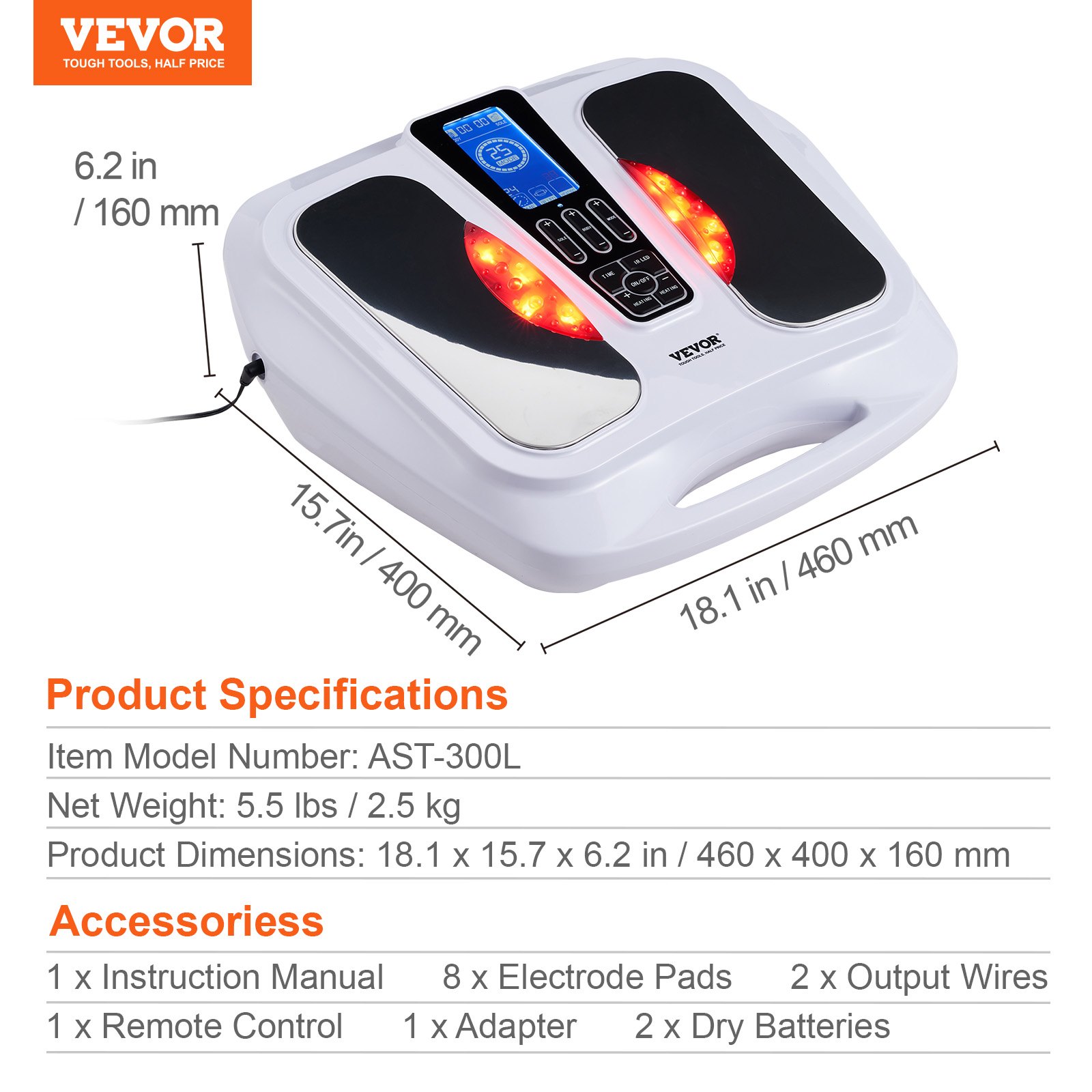 VEVOR Stimolatore per Circolazione dei Piedi, 3 Livelli Temperatura 25 Modalità 50 Intensità, EMS e TENS Massaggiatore per Piedi per Neuropatia, Stimolatore Elettrico per Piedi per Alleviare Dolore