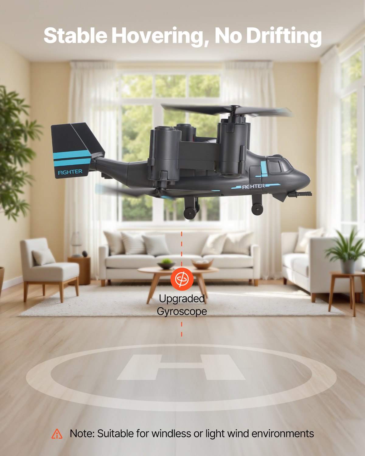 VEVOR Elicottero RC, Elicottero Radiocomandato da 2,4 GHz con Giroscopio, Aeroplano RC a 4 Canali, Luce Alari e Decollo Atterraggio con un Solo Tasto Giocattolo Aereo Volante Grigio Scuro