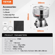 VEVOR Setaccio Farina Elettrico Vibrante 10+60 Maglie 45 W per Polvere Alimenti