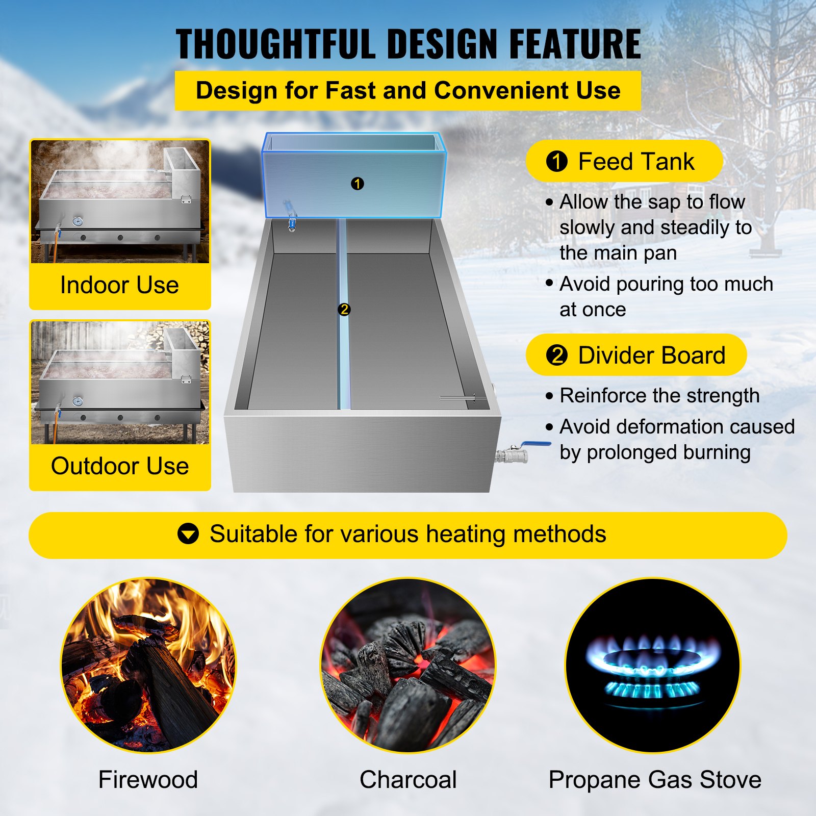 Pentola Per Evaporatore Sciroppo D'acero 48x24x19 Pollici Con Preriscaldatore