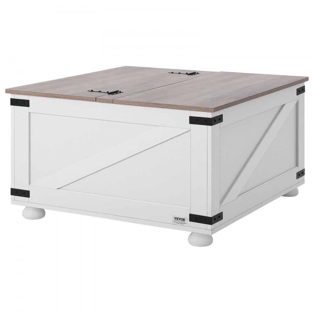 VEVOR Tavolino da Caffè, Stile Rustico 800 mm Tavolino Quadrato con Piano Pieghevole e Vano Portaoggetti, Tavolo da Cocktail Rustico in Legno per Soggiorno, Camera da letto, Studio, Grigio e Bianco