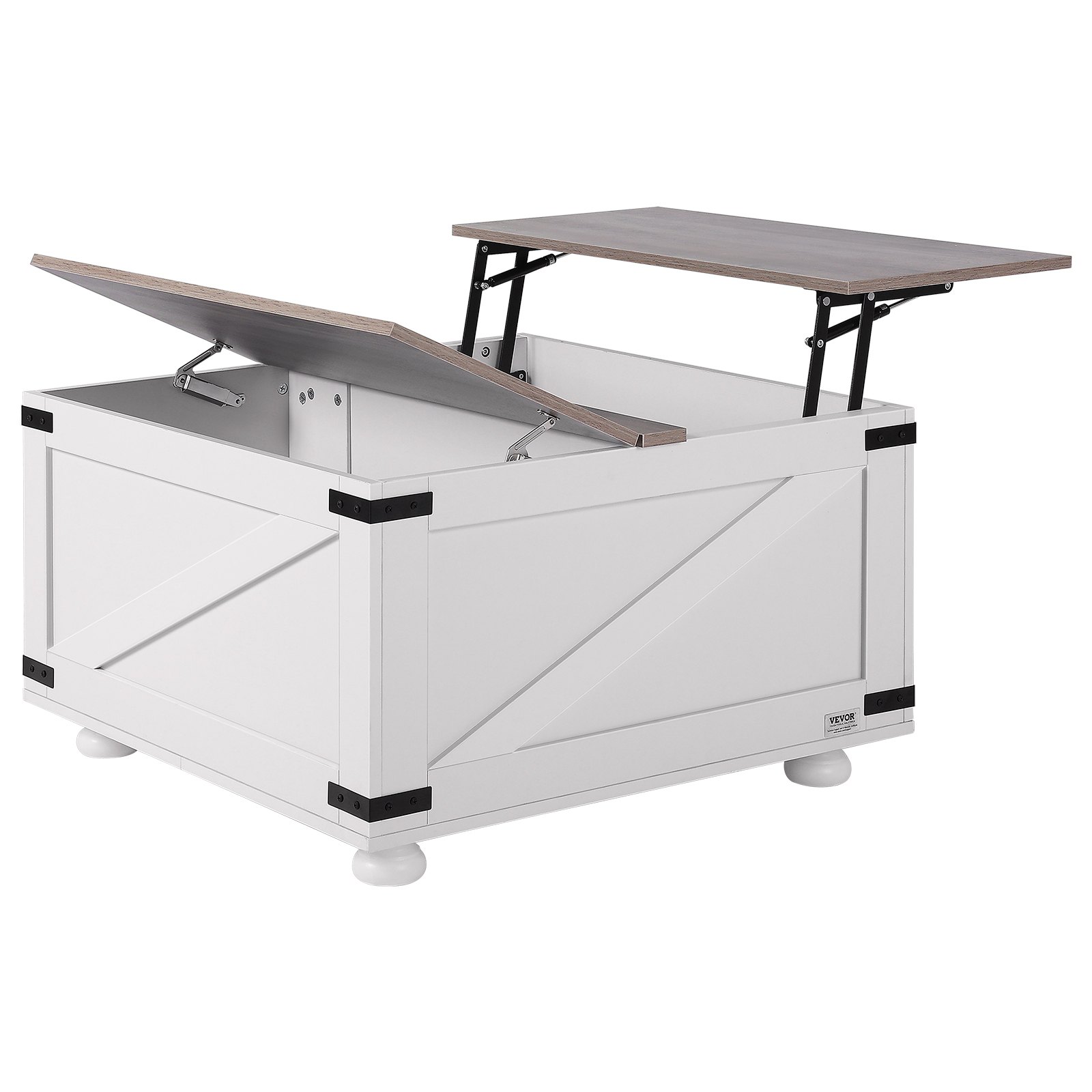 VEVOR Tavolino da Caffè, Stile Rustico 800 mm Tavolino Quadrato con Piano Pieghevole e Vano Portaoggetti, Tavolo da Cocktail Rustico in Legno per Soggiorno, Camera da letto, Studio, Grigio e Bianco