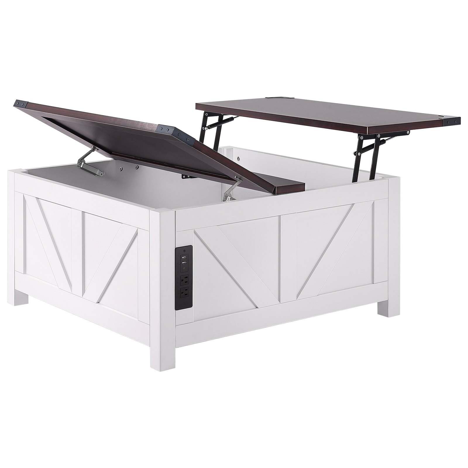 VEVOR Tavolino Mobiletto Pieghevole da Soggiorno Salone Tavolino Quadrato Lunghezza 914 mm con Piano Incernierato Presa USB, Tavolino da Caffè Cocktail in Legno Rustico per Soggiorno Camera da Letto