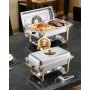 VEVOR Set da Buffet per Scaldavivande 4 L Scaldavivande Rettangolare in Acciaio Inox, Confezione 2, con 4 Padelle Dimezzate, Coperchio in Vetro, Supporto Pieghevole per Teglia per Acqua e Carburante