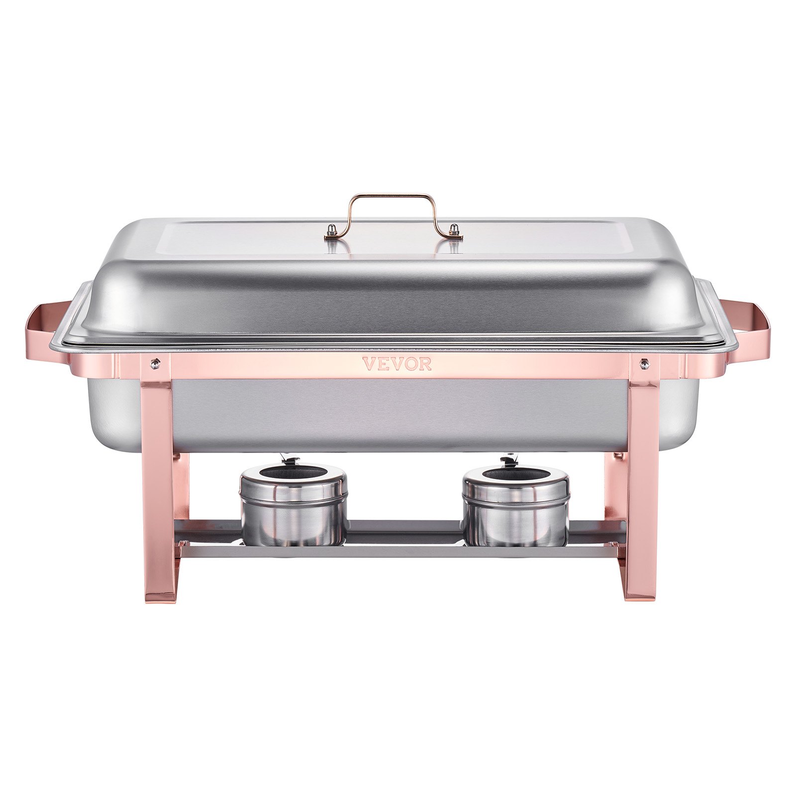 VEVOR Scaldavivande a Buffet 7,5 L Set di Scaldavivande, 2 PZ con 2 Pentole, Distributore di Calore Rettangolare per Ristorazione con Coperchio, Supporto per Pentola Acqua e Porta Carburante, Oro Rosa