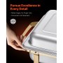 VEVOR Set da Buffet per Scaldavivande 7,5 L Scaldavivande Rettangolare in Acciaio Inox, 4 Pezzi, con 2 Teglie Grandi e 4 Mezze Teglie, con Coperchio e Supporto per Teglia per Acqua, per Feste, Oro