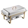 VEVOR Set da Buffet per Scaldavivande 7,5 L Scaldavivande Rettangolare in Acciaio Inox, 4 Pezzi, con 2 Teglie Grandi e 4 Mezze Teglie, con Coperchio e Supporto per Teglia per Acqua, per Feste, Oro
