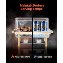 VEVOR Set da Buffet per Scaldavivande 7,5 L Scaldavivande Rettangolare in Acciaio Inox, 4 Pezzi, con 2 Teglie Grandi e 4 Mezze Teglie, con Coperchio e Supporto per Teglia per Acqua, per Feste, Oro