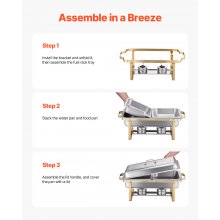 VEVOR Set da Buffet per Scaldavivande 7,5 L Scaldavivande Rettangolare in Acciaio Inox, 4 Pezzi, con 2 Teglie Grandi e 4 Mezze Teglie, con Coperchio e Supporto per Teglia per Acqua, per Feste, Oro