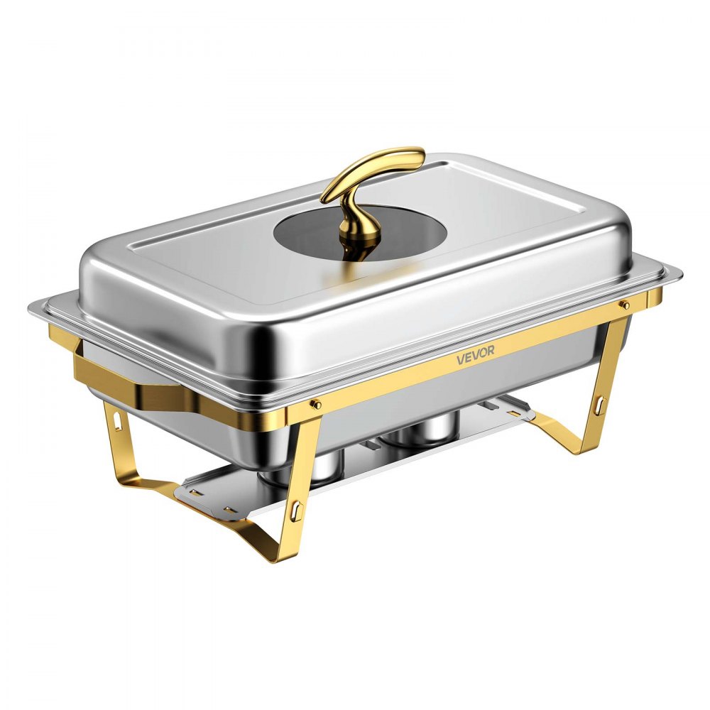 VEVOR Set Scaldavivande 4 pz per Alimenti Acciaio Inox 8,52L con Coperchio Contenitore per Buffet, Banchetti, Catering, Feste, Eventi, Coperchio in Vetro, 2 Vassoi Grandi, 2 Vassoi Medie Dimensioni