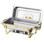 VEVOR 4 Packs Chafing Dishes for Buffet Set, 8.5L Stainless Steel Chafer, for Banquet Party Wedding, Rectangle Buffet Server Warmer, 2 Full & 4 Half-Size Pans, Glass Lid, Fuel Holder, Tong, Glass Pad