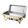 VEVOR Set di Scaldavivande 4 pezzi in Acciaio Inox 6 Vasche di Ricambio Capienza 8,5 Litri, Utensili Porta Alimenti Cotti per Catering, Ristorazione, Hotel, Buffet, Evento, Supporto Pieghevole