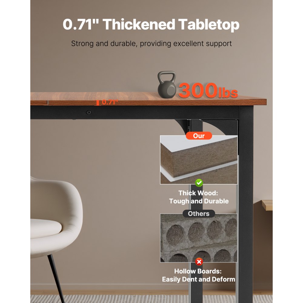 VEVOR Rectangular Dining Table, Kitchen Table, Wooden Table (180 cm / 136.1 kg load capacity) for 6-8 people, farmhouse dining room furniture with iron legs, for kitchen, home, living room, brown (table only)