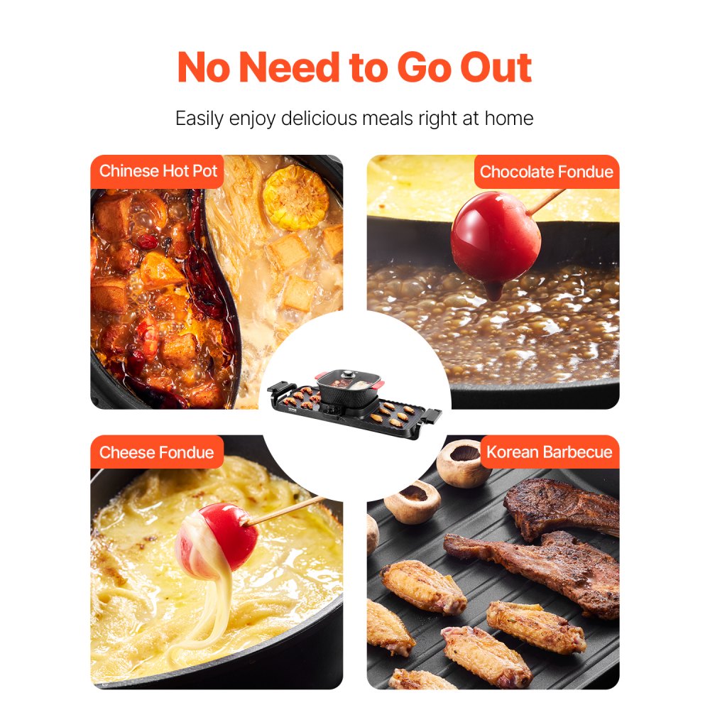 VEVOR Hot Pot 2300 W 2 in 1 Electric Smokeless Grill, Removable Shabu-Shabu Pot with Non-Stick Pan, Separate Dual Temperature Control, Korean Indoor BBQ Grill for 1-6 People