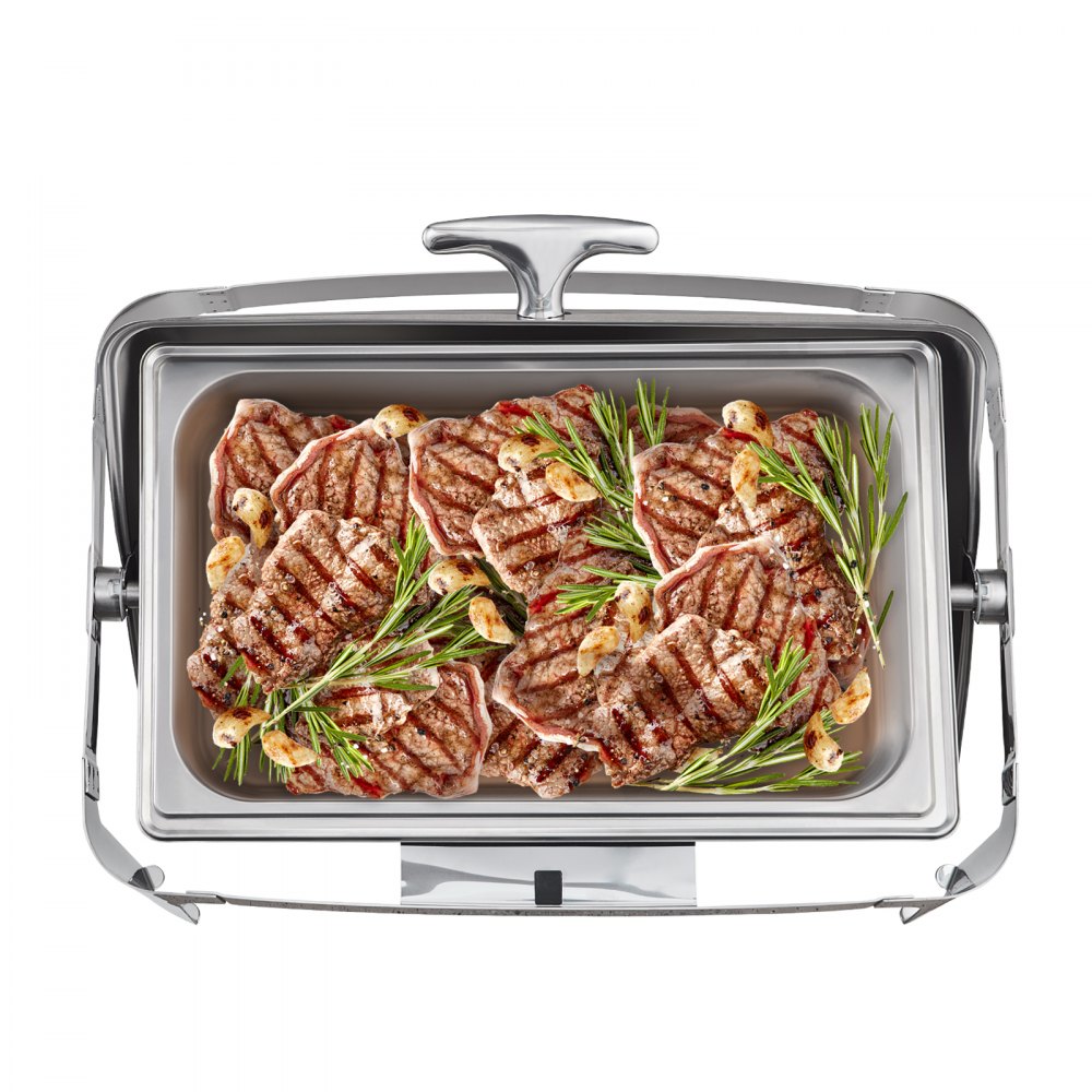VEVOR Scaldavivande per Buffet Riscaldato a Carburante da 8,5 L con Coperchio Pinza, Scaldavivande Rettangolare con Coperchio in Acciaio Inossidabile Buffet Self-Service Catering Hotel Albergo Evento