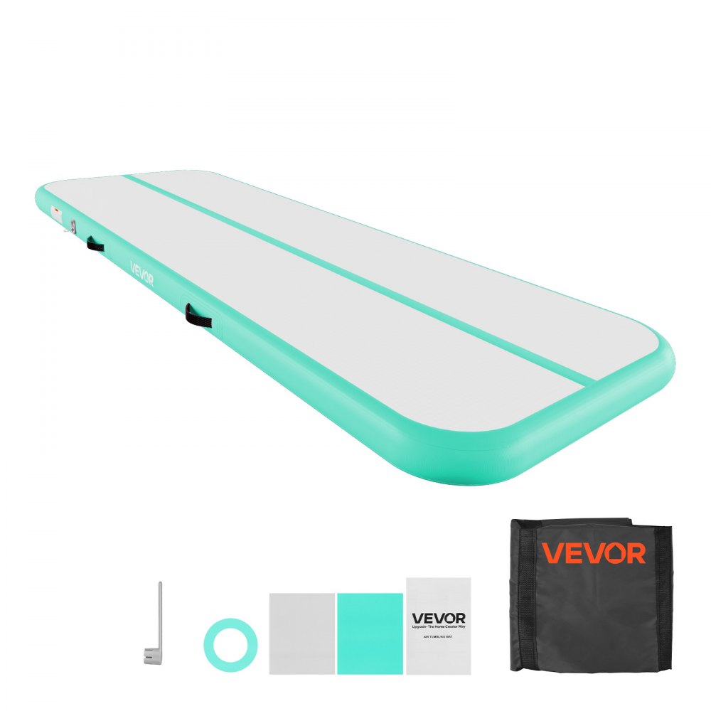 VEVOR Tappetino Gonfiabile Ginnastica Salto Danza 3 m Colore Verde Menta con Pompa Elettrica, Spessore 10 cm, Carico max 200kg, per Palestra Spiaggia Parco, Esercizio di Yoga Cheerleading Acrobazie
