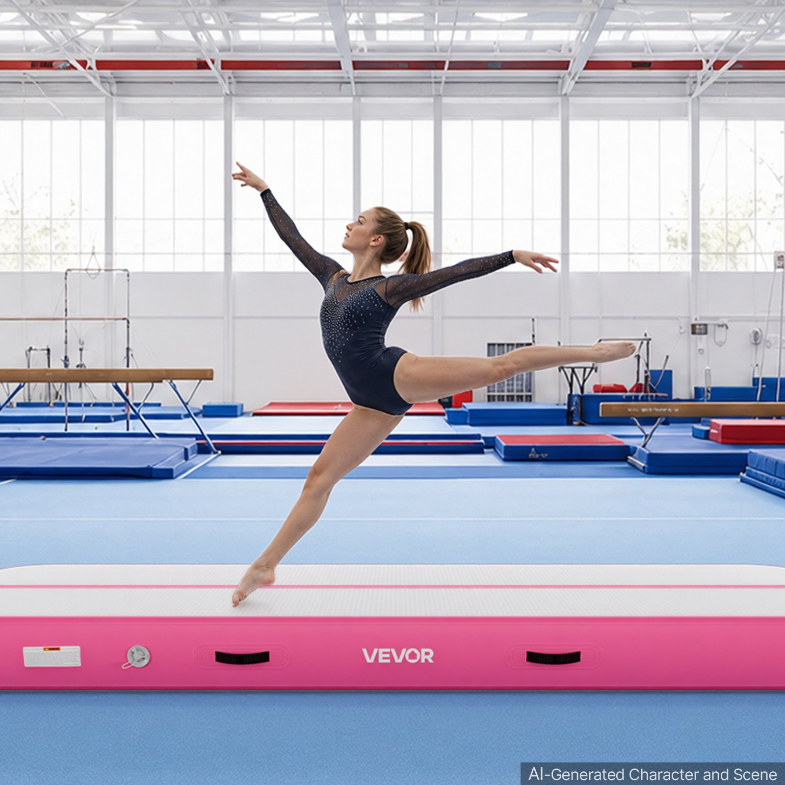 VEVOR Tappetino Gonfiabile per Ginnastica Yoga 3m Colore Rosa Casa Palestra con Pompa Elettrica, Spessore 20 cm, Carico max 200 kg, Allenamento da Spiaggia Parco, Esercizio per Cheerleading Acrobazie