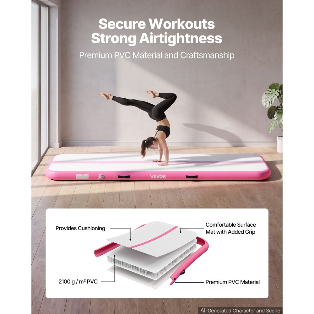 VEVOR Tappetino Gonfiabile Ginnastica Salto 3m Colore Rosa Casa Palestra con Pompa Elettrica, Spessore 10 cm, Carico max 200 kg, Allenamento da Spiaggia Parco, Esercizio per Cheerleading Acrobazie