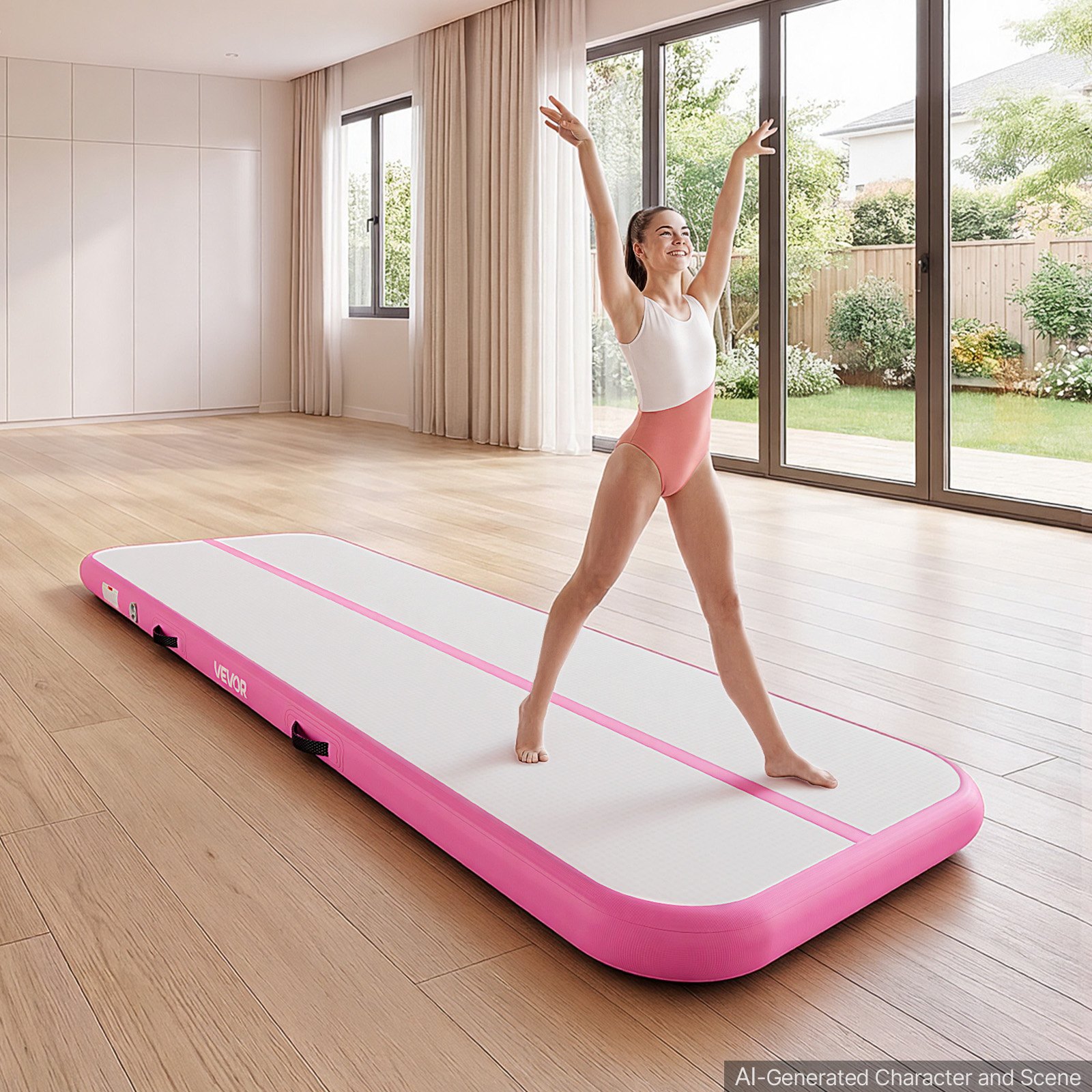 VEVOR Tappetino Gonfiabile Ginnastica Salto 3m Colore Rosa Casa Palestra con Pompa Elettrica, Spessore 10 cm, Carico max 200 kg, Allenamento da Spiaggia Parco, Esercizio per Cheerleading Acrobazie
