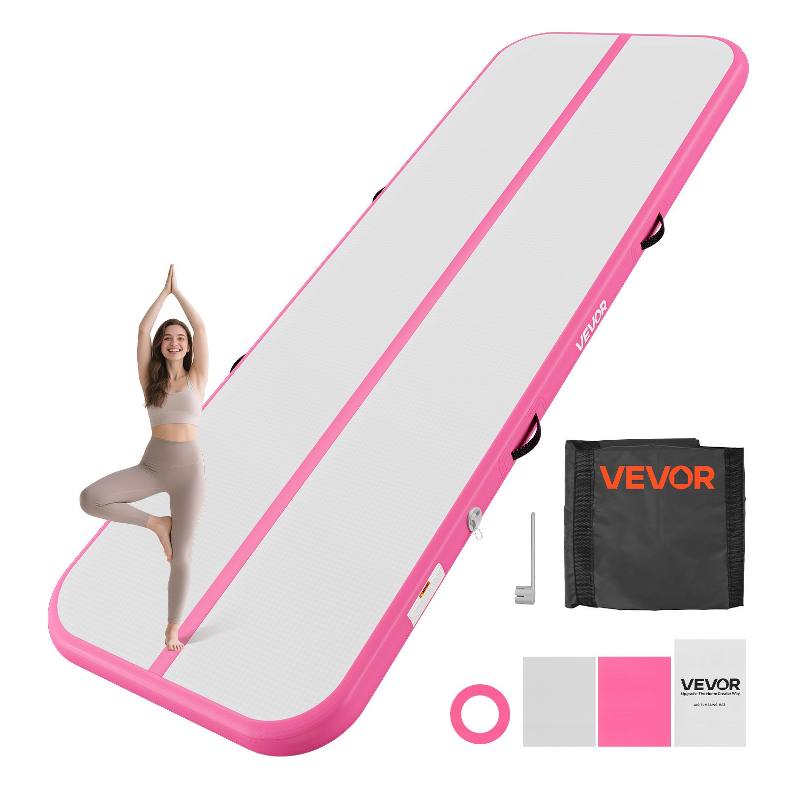 VEVOR Tappetino Gonfiabile Ginnastica Salto 3m Colore Rosa Casa Palestra con Pompa Elettrica, Spessore 10 cm, Carico max 200 kg, Allenamento da Spiaggia Parco, Esercizio per Cheerleading Acrobazie