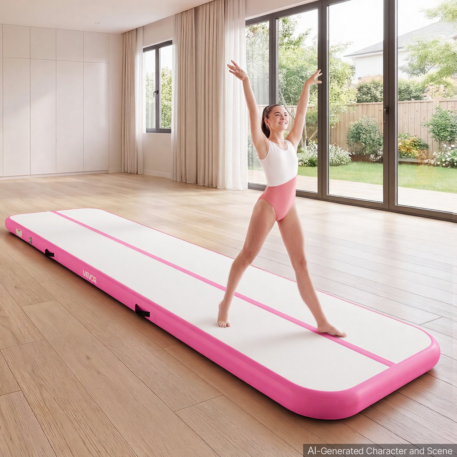 VEVOR Tappetino Gonfiabile per Ginnastica Yoga 4m Colore Rosa Casa Palestra con Pompa Elettrica, Spessore 10 cm, Carico max 200 kg, Allenamento da Spiaggia Parco, Esercizio per Cheerleading Acrobazie