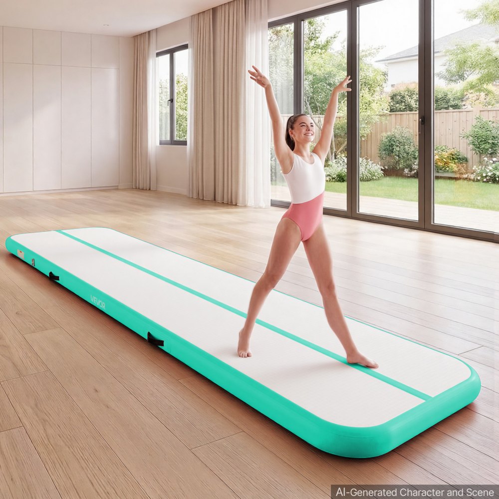 VEVOR Tappetino Gonfiabile per Ginnastica Artistica 4 m Colore Verde Menta con Pompa Elettrica, Spessore 10 cm, Carico max 200kg, per Palestra Spiaggia Parco, Esercizio di Yoga Cheerleading Acrobazie