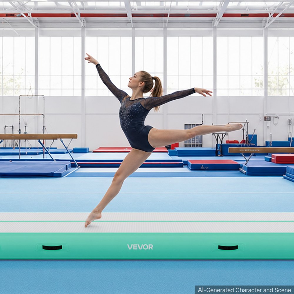 VEVOR Tappetino Gonfiabile per Ginnastica Lunghezza 4 m Colore Verde Menta con Pompa Elettrica, Spessore 20 cm, Carico max 200kg, per Palestra Spiaggia Parco, Esercizio di Yoga Cheerleading Acrobazie