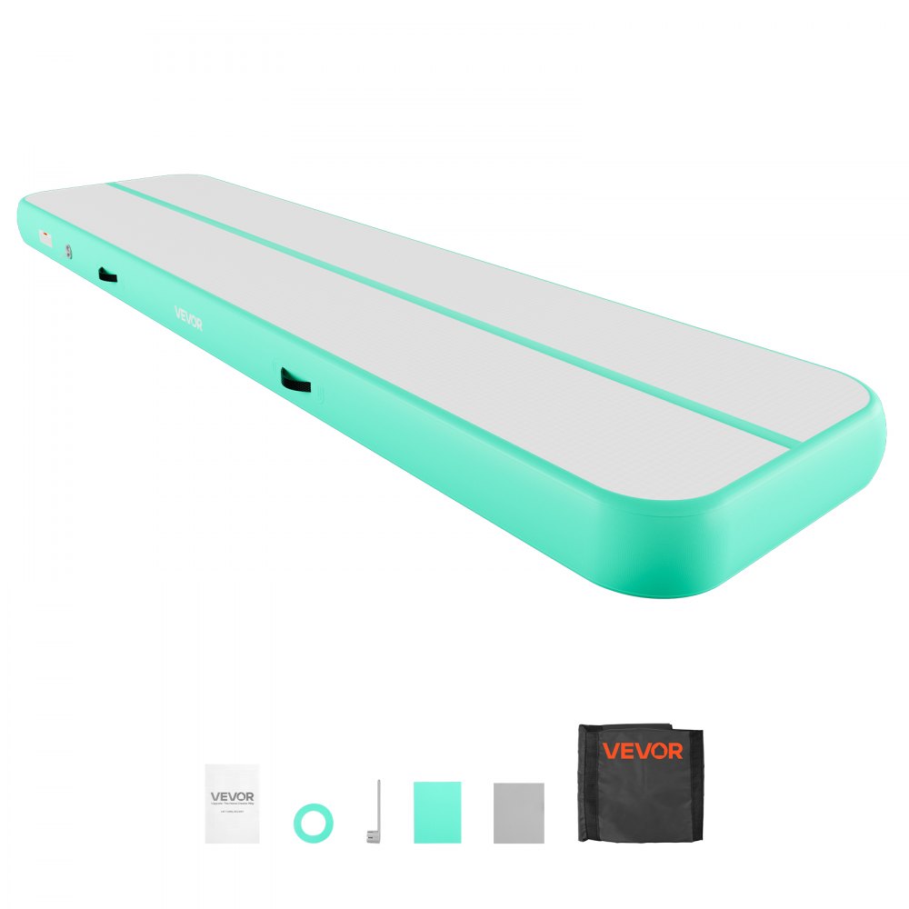 VEVOR Tappetino Gonfiabile per Ginnastica Lunghezza 4 m Colore Verde Menta con Pompa Elettrica, Spessore 20 cm, Carico max 200kg, per Palestra Spiaggia Parco, Esercizio di Yoga Cheerleading Acrobazie
