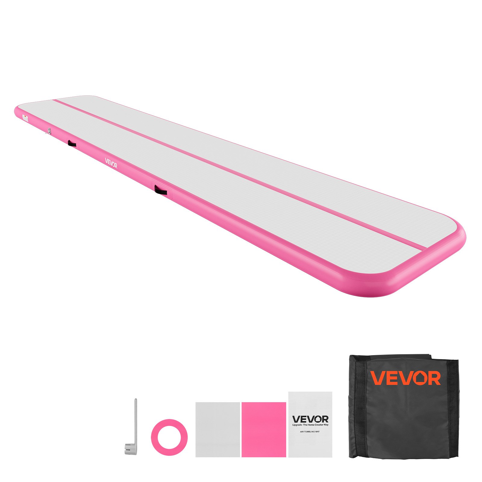 VEVOR Tappetino Gonfiabile per Ginnastica Yoga 5m Colore Rosa Casa Palestra con Pompa Elettrica, Spessore 10 cm, Carico max 200 kg, Allenamento da Spiaggia Parco, Esercizio per Cheerleading Acrobazie