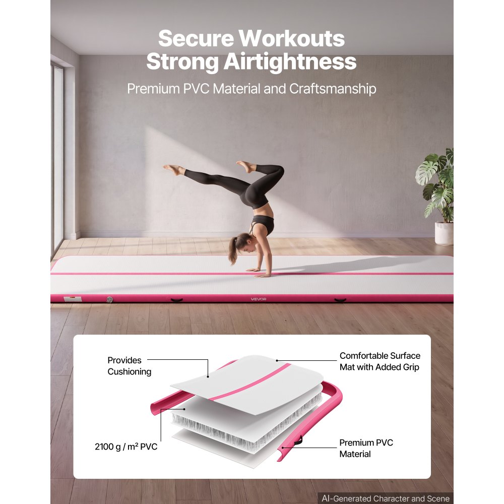 VEVOR Tappetino Gonfiabile Ginnastica Salto 6 m Colore Rosa Casa Palestra con Pompa Elettrica, Spessore 10 cm, Carico max 200 kg, Allenamento da Spiaggia Parco, Esercizio per Cheerleading Acrobazie
